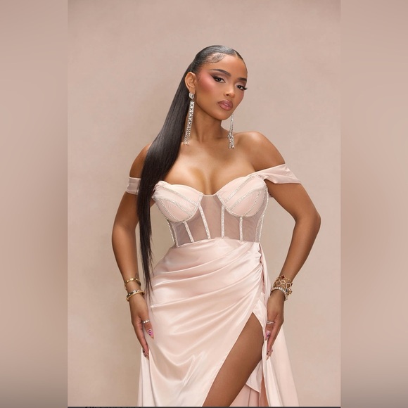 Fashion Nova Unapologetic Satin Gown in Champagne - Picture 7 of 16